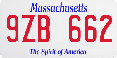 MA license plate 9ZB662