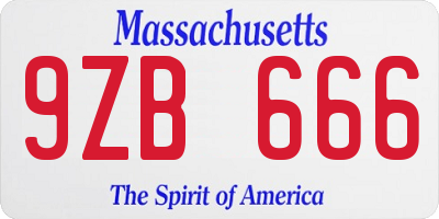 MA license plate 9ZB666