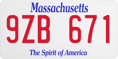MA license plate 9ZB671