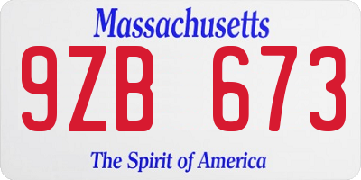 MA license plate 9ZB673