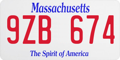 MA license plate 9ZB674