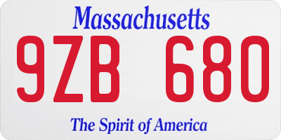 MA license plate 9ZB680