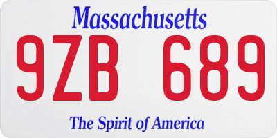 MA license plate 9ZB689