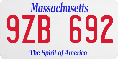MA license plate 9ZB692