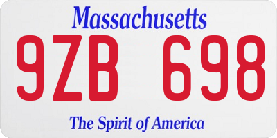 MA license plate 9ZB698