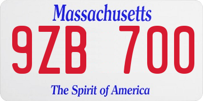MA license plate 9ZB700