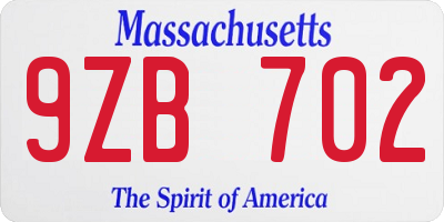MA license plate 9ZB702