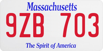 MA license plate 9ZB703