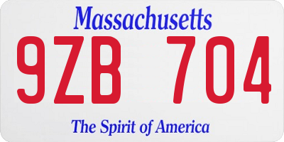 MA license plate 9ZB704