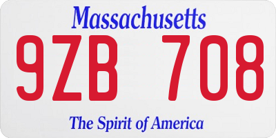MA license plate 9ZB708