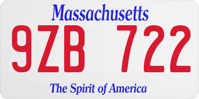 MA license plate 9ZB722