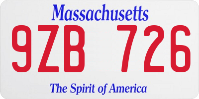 MA license plate 9ZB726