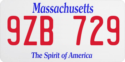 MA license plate 9ZB729
