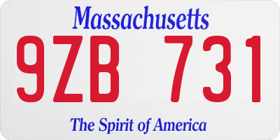 MA license plate 9ZB731