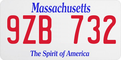 MA license plate 9ZB732
