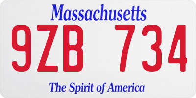 MA license plate 9ZB734