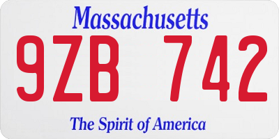 MA license plate 9ZB742