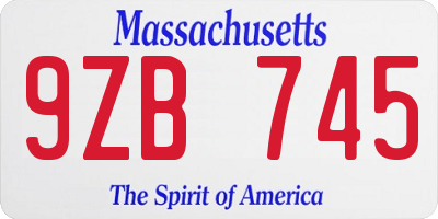 MA license plate 9ZB745