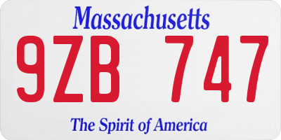 MA license plate 9ZB747