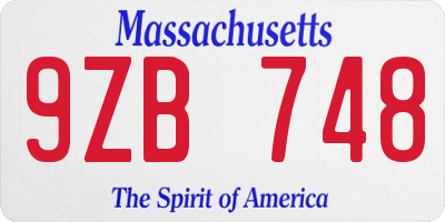 MA license plate 9ZB748