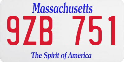 MA license plate 9ZB751