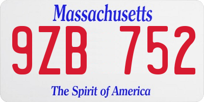 MA license plate 9ZB752