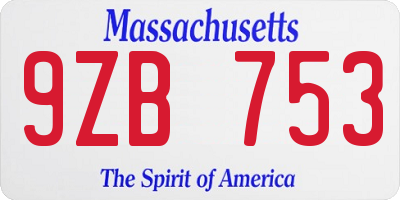 MA license plate 9ZB753