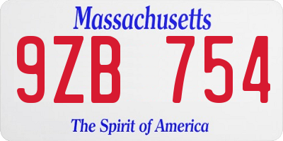MA license plate 9ZB754