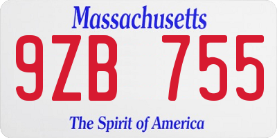 MA license plate 9ZB755
