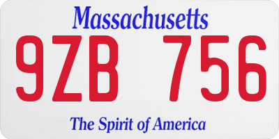MA license plate 9ZB756