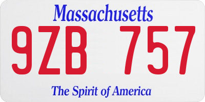 MA license plate 9ZB757