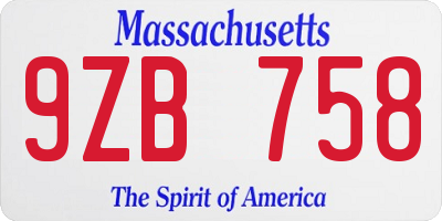 MA license plate 9ZB758