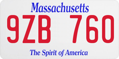 MA license plate 9ZB760