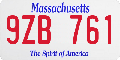 MA license plate 9ZB761