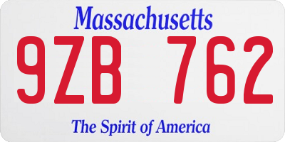 MA license plate 9ZB762