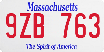 MA license plate 9ZB763