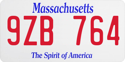 MA license plate 9ZB764