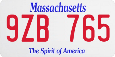 MA license plate 9ZB765