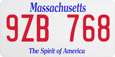 MA license plate 9ZB768