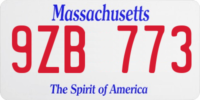 MA license plate 9ZB773