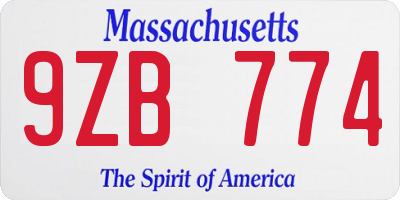 MA license plate 9ZB774