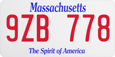 MA license plate 9ZB778