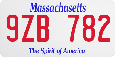 MA license plate 9ZB782