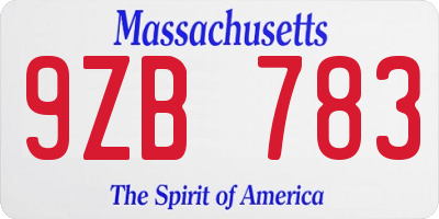 MA license plate 9ZB783