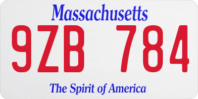 MA license plate 9ZB784