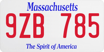 MA license plate 9ZB785