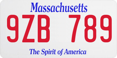 MA license plate 9ZB789