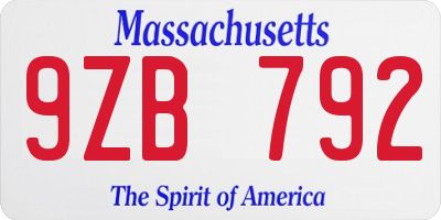 MA license plate 9ZB792