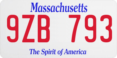 MA license plate 9ZB793