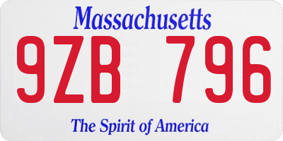 MA license plate 9ZB796